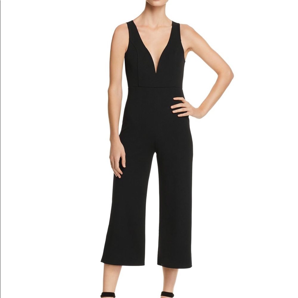 Deep V- cropped Black Jumpsuit- small